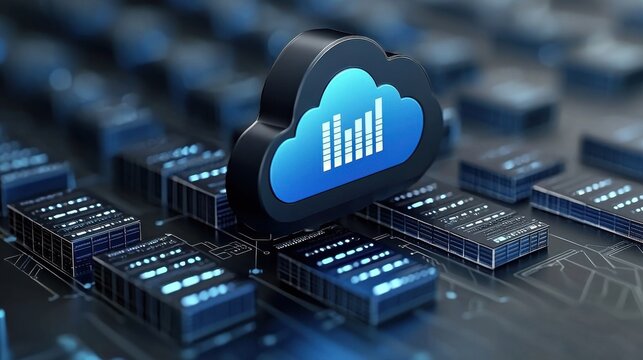 Data storage management digital environment cloud computing technology hub close-up view secure server concept