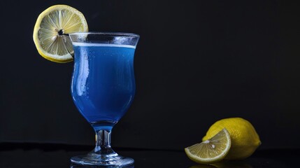 Blue Cocktail with Lemon Garnish