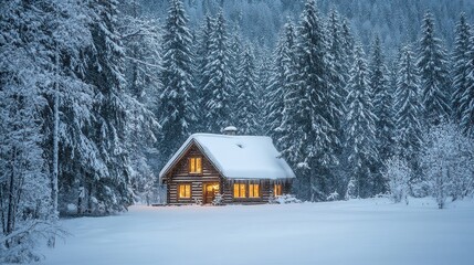 A Cozy Cabin Nestled in a Snowy Forest
