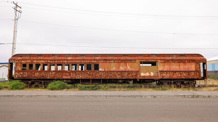 Old abandoned rusty train wagon at Astoria, Oregon.