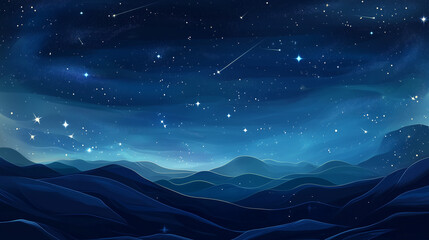 Fototapeta premium Stunning starry night sky with shooting stars over rolling hills, creating a peaceful cosmic landscape
