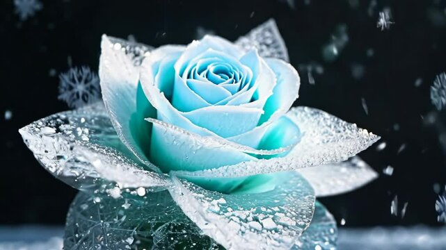 iced white rose bud on black background, white rose in white snow frost crystals elegance, floral beauty and luxury - florists shop, wedding