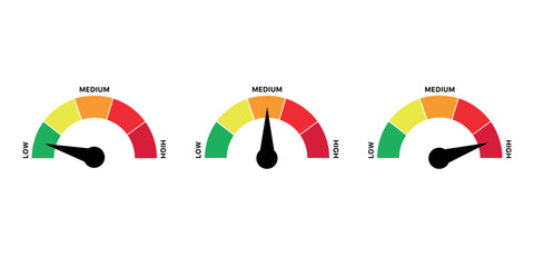Set of gauges with needles pointing to various levels from low to high, labeled with medium.