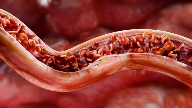 Cholesterrol or Atherosclerotic Plaque in blood vessels, Blocked vessel stroke, Thickened Arteries and Veins, Coronary, fat buildup clogging, Atherosclerosis or atheromatous Hyperlipidemia, 3d render