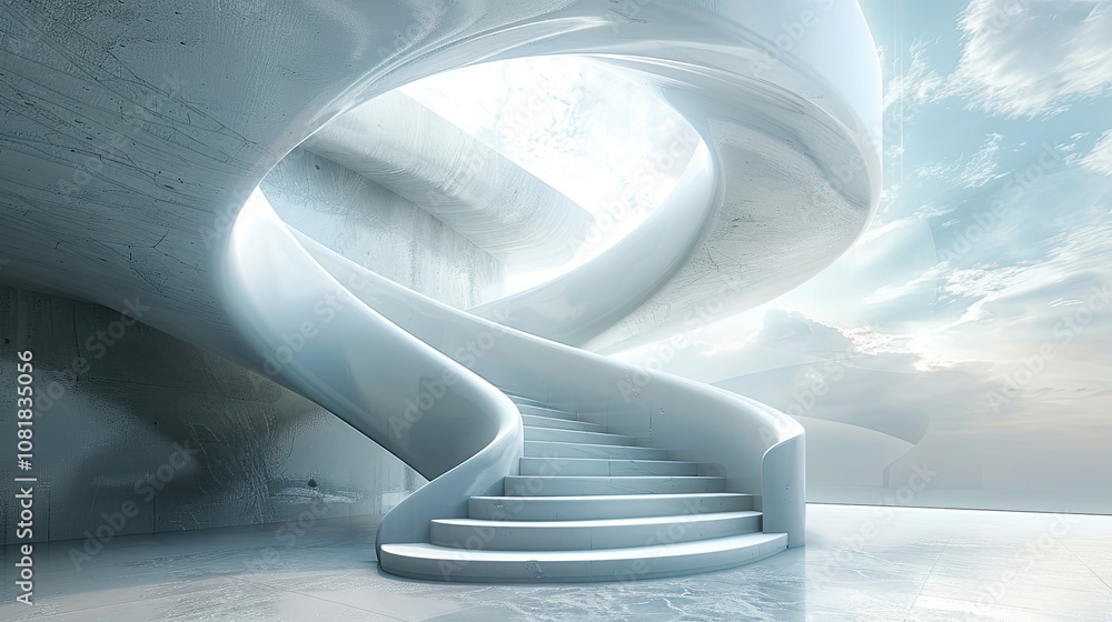 Poster Abstract architectural rendering of a spiral staircase