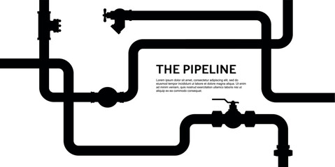 Pipeline diagram with various pipes and valves, black graphic on white background.