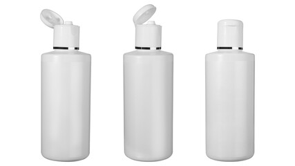 White plastic cosmetic bottle on white background, Element for design in makeup and beauty advertising. mockup