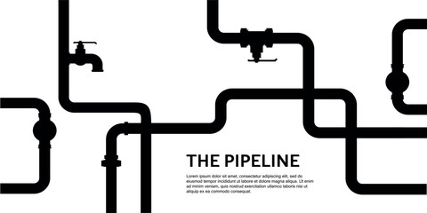 Pipeline diagram with various pipes and valves, black graphic on white background.