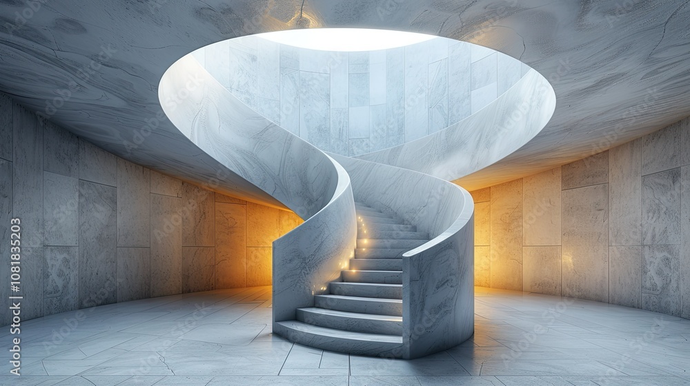 Poster Abstract architectural rendering of a spiral staircase