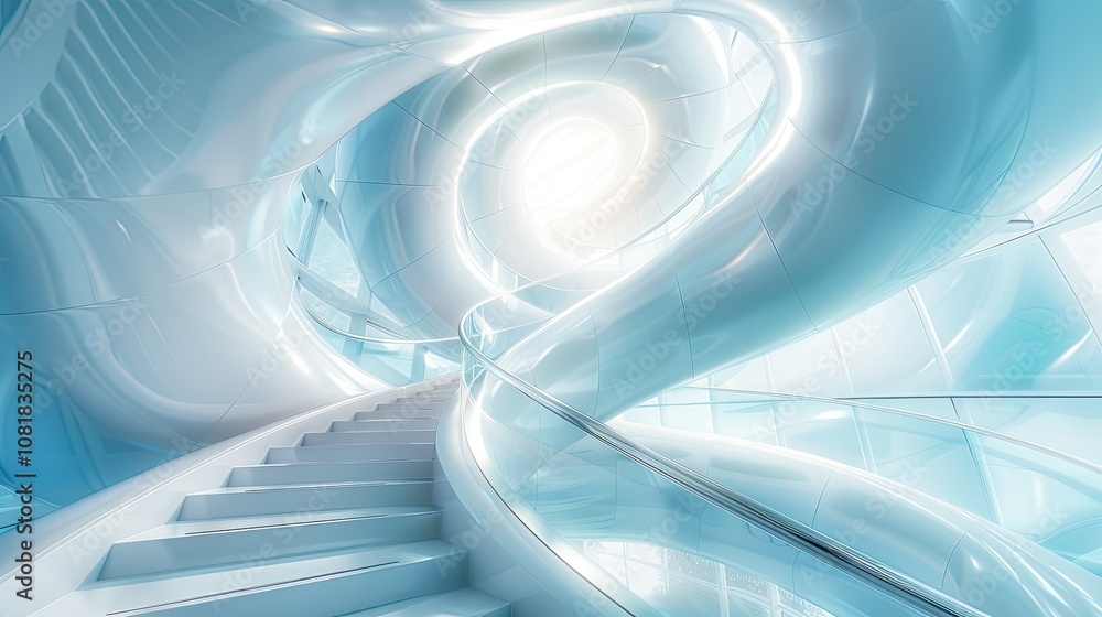 Poster abstract architectural rendering of a spiral staircase