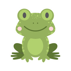 Cute frog. Cartoon character. Forest animal  isolated on white background.
