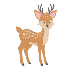 Cute deer. Cartoon forest character isolated on white background.