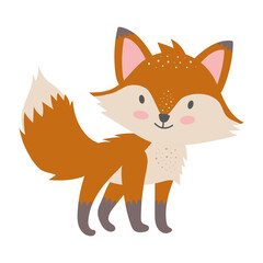 Cute fox character. Forest animal isolated on white background.