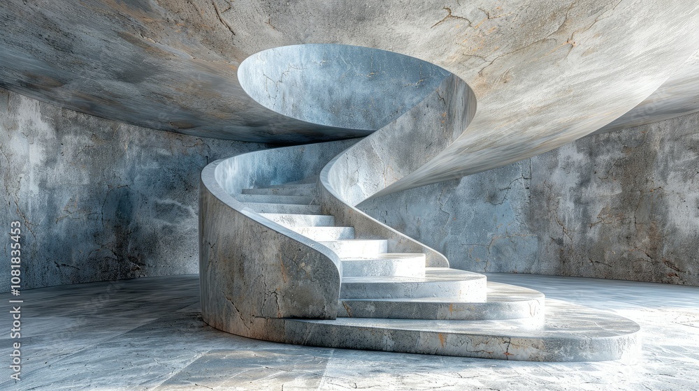 Poster Abstract architectural rendering of a spiral staircase