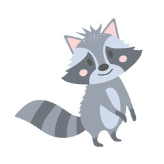 Cute raccoon. Cartoon character. Forest animal  isolated on white background.