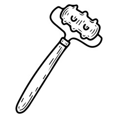 Face roller hand drawn doodle. Beauty tool. Self care. Cosmetic massage. Skin stroking with scrapers. Natural stone. Massage device. Body health. Vector line art illustration.