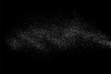 Star space. Distressed white grainy texture. Dust overlay textured. Grain noise particles. Snow effects. Black background. Vector illustration, EPS 10. 