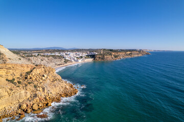 Beautiful beach of Burgau (Praia do Burgau), located in Vila do Bispo, Algarve, south of Portugal.