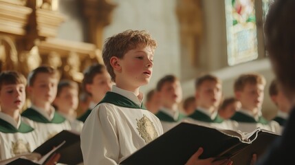 A Choir of Young Boys Singing in a Church