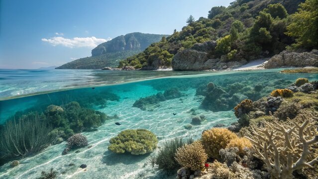 Captivating Underwater Life at Kastos Island Coast in the Ionian Sea, Greece - Discover Crystal Clear Waters and Sandy Seabeds in a Summer Paradise