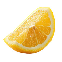Fresh lemon wedge on a vibrant background, ideal for culinary use, garnishing drinks, or enhancing dishes with a zesty flavor, on the transparent background