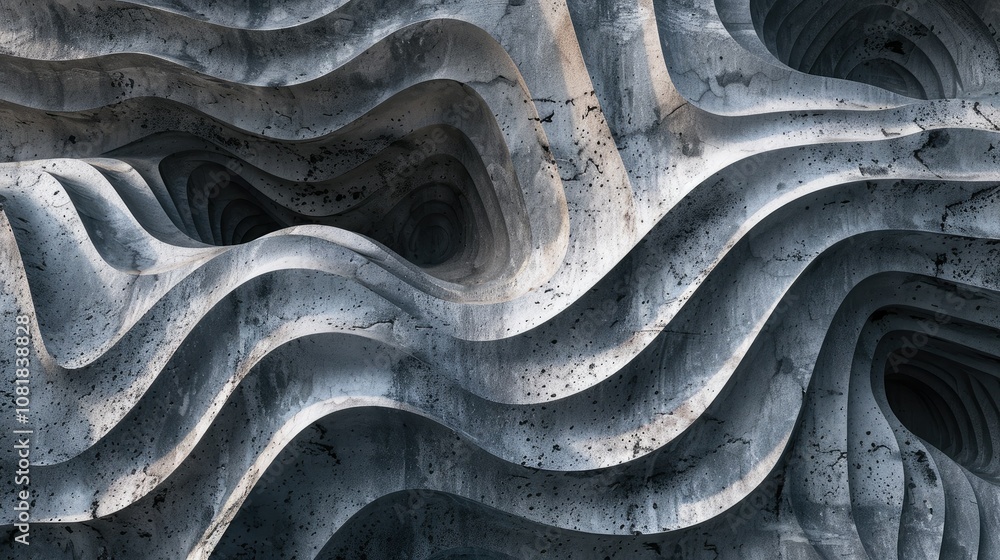 Poster 3d wavy forms with a cement texture creating a contrast effect