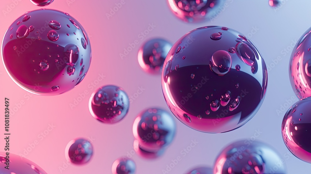 Aufkleber 3d shiny smooth spheres floating against a gradient background