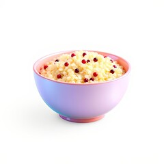 3D Stylized Quinoa Bowl Graphic with Iridescent Glitch Effect on White Background