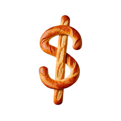 Dollar sign made of French Baguette. Letter from bread