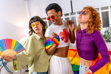 Lgbt students partying at home celebrating pride