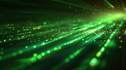 Abstract background with green glowing lines and particles.