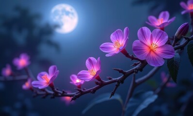 Elegant pink flowers under moonlight