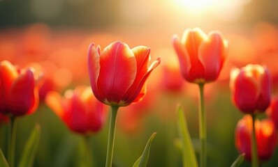 Vibrant red tulips in sunlight