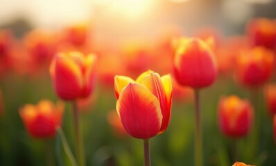 Vibrant red and orange tulips in bloom
