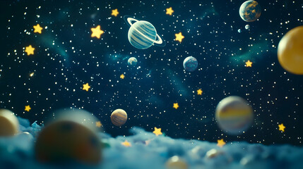 Night Sky with Stars and Planets - Illustration