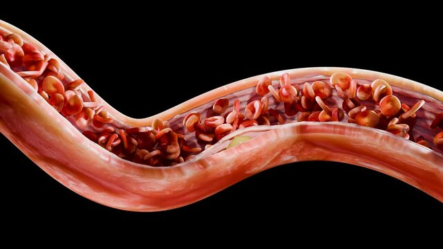 Cholesterrol or Atherosclerotic Plaque in blood vessels, Blocked vessel stroke, Thickened Arteries and Veins, Coronary, fat buildup clogging, Atherosclerosis or atheromatous Hyperlipidemia, 3d render