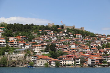 View of the city of Ohrid with the fortress in the background, North Macedonia  