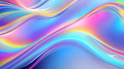 Colorful abstract painting with wavy lines and swirls. The colors are bright and vibrant, including shades of pink, blue, and yellow