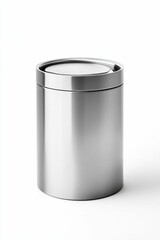 Silver cylindrical trash can isolated on white.