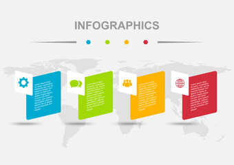 Infographic geometric shape template with 4 regtangles