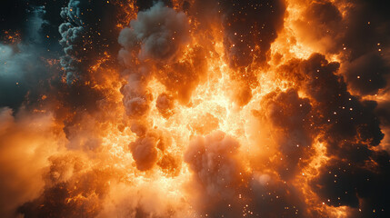 Naklejka premium photo of nuclear explosion, smoke and fire, flame, burning, clouds, glow, bomb, war, explosive rocket
