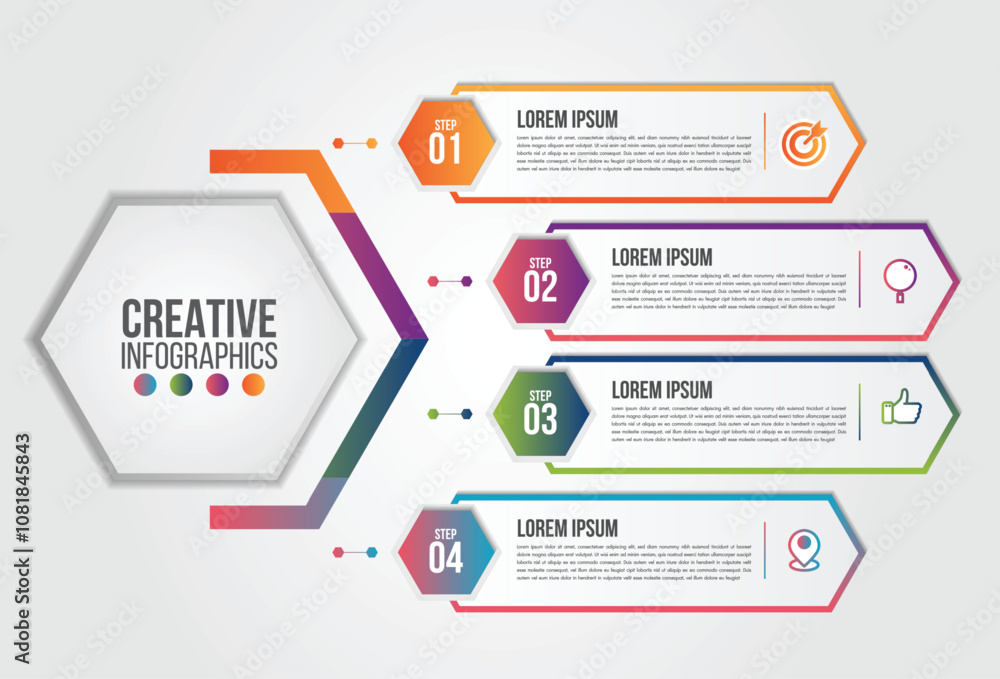 Poster business infographics element.hexagon chart template chart with 4 steps or options for presentations
