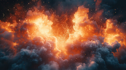 Fototapeta premium photo of nuclear explosion, smoke and fire, flame, burning, clouds, glow, bomb, war, explosive rocket