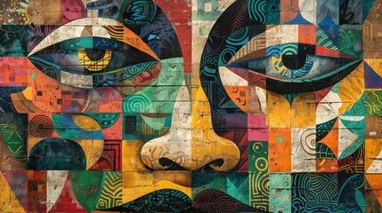 Street art-inspired murals that combine symbols and designs from many cultures.