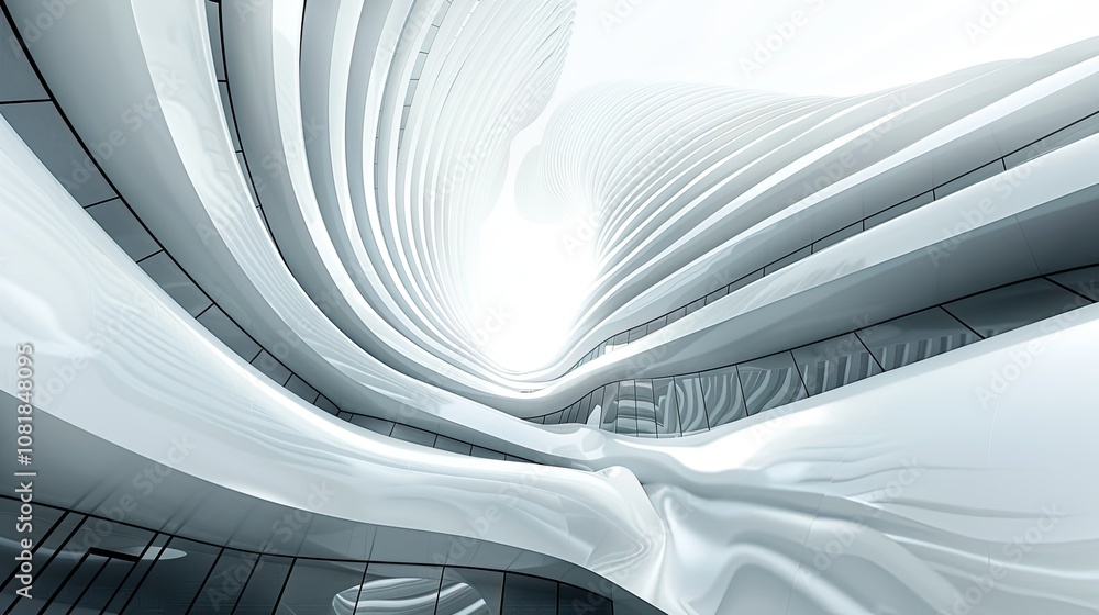 Poster perspective view of a futuristic tower with curved shapes
