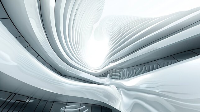 Perspective view of a futuristic tower with curved shapes - Powered by Adobe
