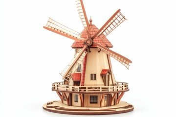 Obraz premium Wooden model of a Dutch windmill.