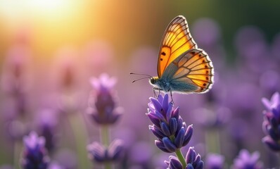 Butterfly perched on lavender flower