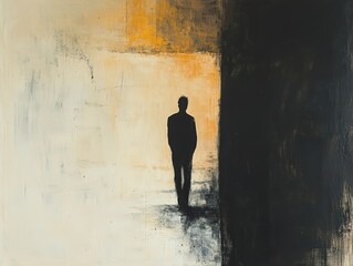 Obraz premium A silhouette of a man stands against a contrasting background, evoking feelings of solitude and introspection.