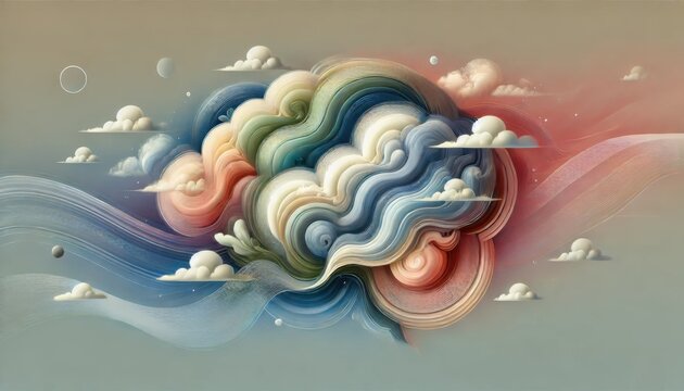 Brain image in clouds, memory loss, amnesia or alzheimer concept